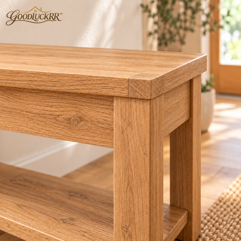 GOODLUCKRR™ Farmhouse Entryway Bench, Rustic Wooden-Style Shoe Storage Bench with Lower Shelf, Country Cottage Furniture for Mudroom & Bedroom