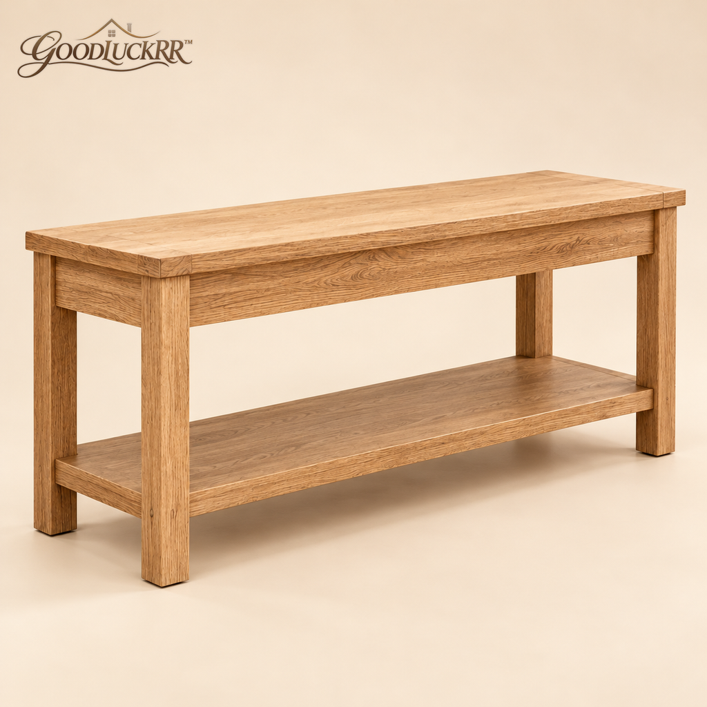 GOODLUCKRR™ Farmhouse Entryway Bench, Rustic Wooden-Style Shoe Storage Bench with Lower Shelf, Country Cottage Furniture for Mudroom & Bedroom