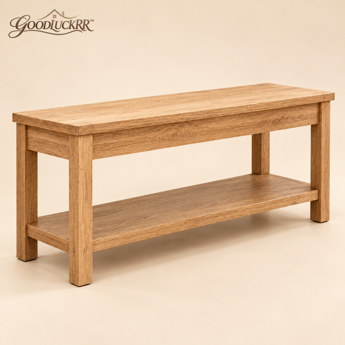 GOODLUCKRR™ Farmhouse Entryway Bench, Rustic Wooden-Style Shoe Storage Bench with Lower Shelf, Country Cottage Furniture for Mudroom & Bedroom