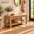 GOODLUCKRR™ Farmhouse Entryway Bench, Rustic Wooden-Style Shoe Storage Bench with Lower Shelf, Country Cottage Furniture for Mudroom & Bedroom