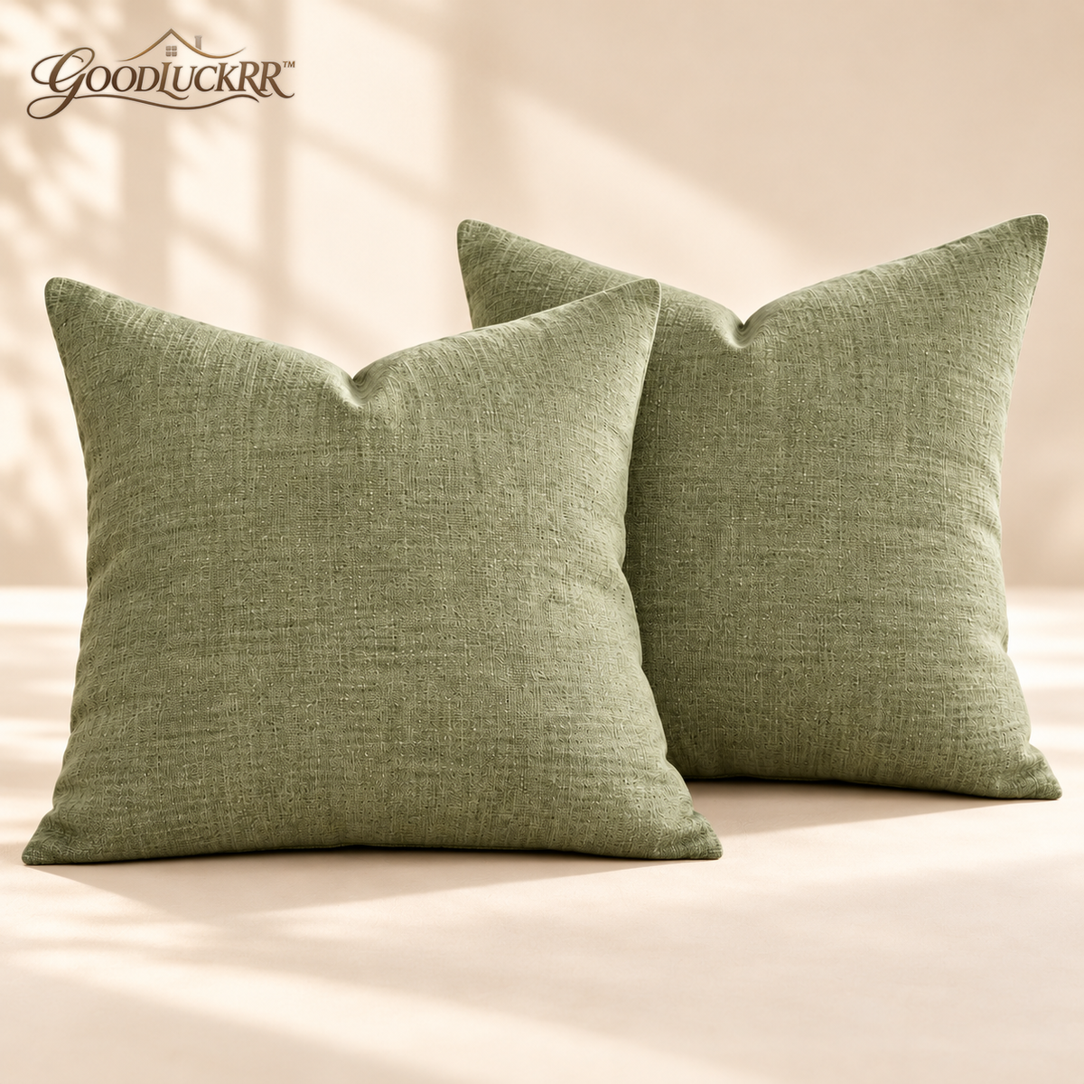 GOODLUCKRR™ Farmhouse Linen Throw Pillow Covers, 18 × 18 Inch Rustic Decorative Cushion Covers, Set of 2, Country Cottage Sofa & Bedroom Decor