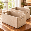GOODLUCKRR™ Farmhouse Linen-Style Bathroom Storage Basket Set, Rustic Fabric Organizer Bins with Handles, Cottage Towel & Toiletry Storage, Set of 2