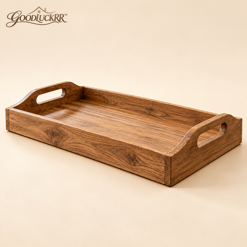 GOODLUCKRR™ Farmhouse Wooden Decorative Tray, Rustic Tray with Raised Handles, Vintage Country Accent for Coffee Table, Kitchen Counter & Ottoman