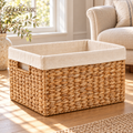 GOODLUCKRR™ Farmhouse Woven Storage Basket, Natural Seagrass Basket with Fabric Liner, Rustic Cottage Organization for Living Room & Bedroom