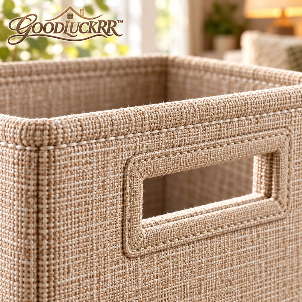 GOODLUCKRR™ Farmhouse Linen-Style Bathroom Storage Basket Set, Rustic Fabric Organizer Bins with Handles, Cottage Towel & Toiletry Storage, Set of 2
