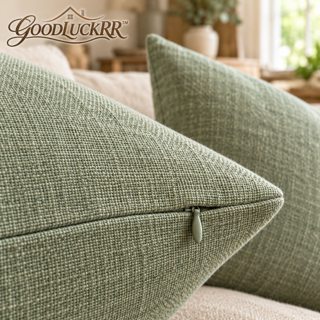 GOODLUCKRR™ Farmhouse Linen Throw Pillow Covers, 18 × 18 Inch Rustic Decorative Cushion Covers, Set of 2, Country Cottage Sofa & Bedroom Decor
