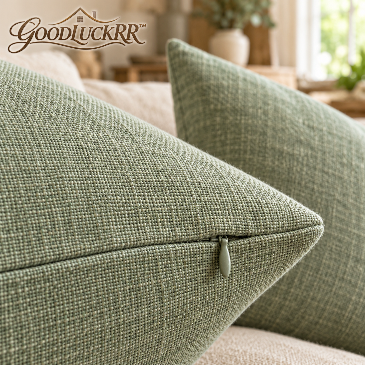 GOODLUCKRR™ Farmhouse Linen Throw Pillow Covers, 18 × 18 Inch Rustic Decorative Cushion Covers, Set of 2, Country Cottage Sofa & Bedroom Decor